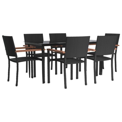 7-Piece Garden Dining Set Black Poly Rattan Wicker Outdoor Patio Furniture - Image 4