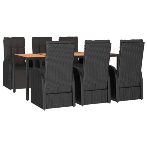 7-Piece Garden Dining Set Black Wood Poly Rattan Wicker Outdoor Patio Furniture - Image 4