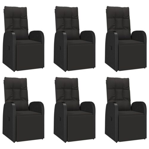 7-Piece Garden Dining Set Black Wood Poly Rattan Wicker Outdoor Patio Furniture - Image 5