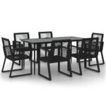 7-Piece Garden Dining Set Black Wicker Rattan Outdoor Patio Lounge Furniture