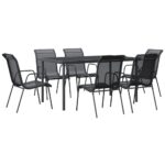 7-Piece Garden Dining Set Black Steel Textilene Outdoor Patio Lounge Furniture