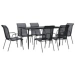 7-Piece Garden Dining Set Black Steel Textilene Outdoor Patio Lounge Furniture
