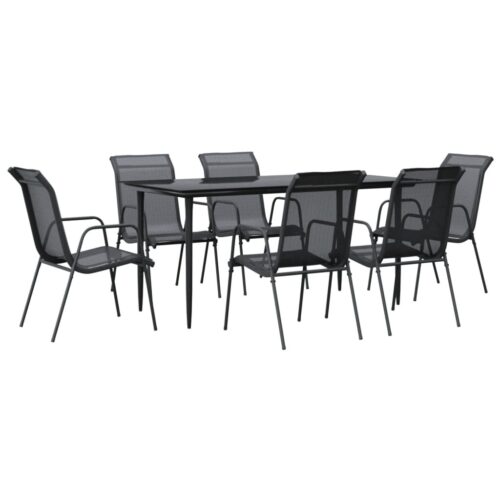 7-Piece Garden Dining Set Black Steel Textilene Outdoor Patio Lounge Furniture