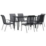 7-Piece Garden Dining Set Black Steel Textilene Outdoor Patio Lounge Furniture