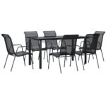 7-Piece Garden Dining Set Black Steel Textilene Outdoor Patio Lounge Furniture
