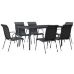7-Piece Garden Dining Set Black Steel Textilene Outdoor Patio Lounge Furniture