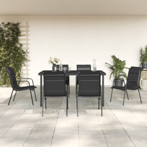 7-Piece Garden Dining Set Black Steel Textilene Outdoor Patio Lounge Furniture - Image 2