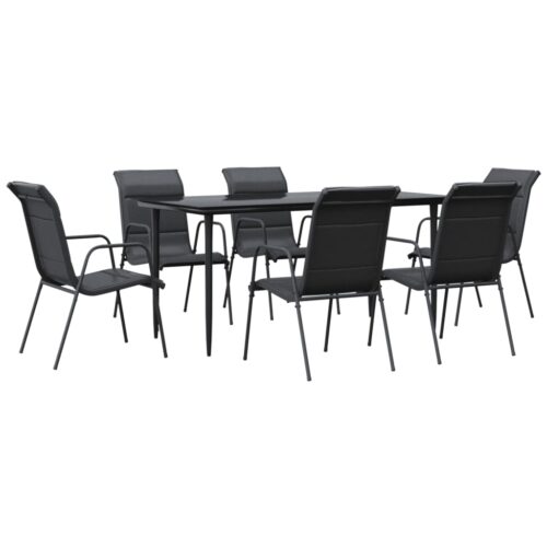 7-Piece Garden Dining Set Black Steel Textilene Outdoor Patio Lounge Furniture
