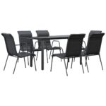 7-Piece Garden Dining Set Black Steel Textilene Outdoor Patio Lounge Furniture