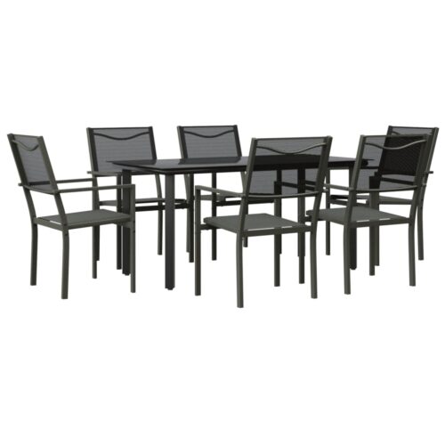 7-Piece Garden Dining Set Black Steel Textilene Outdoor Patio Lounge Furniture