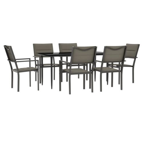 7-Piece Garden Dining Set Black Steel Textilene Outdoor Patio Lounge Furniture