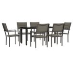 7-Piece Garden Dining Set Black Steel Textilene Outdoor Patio Lounge Furniture