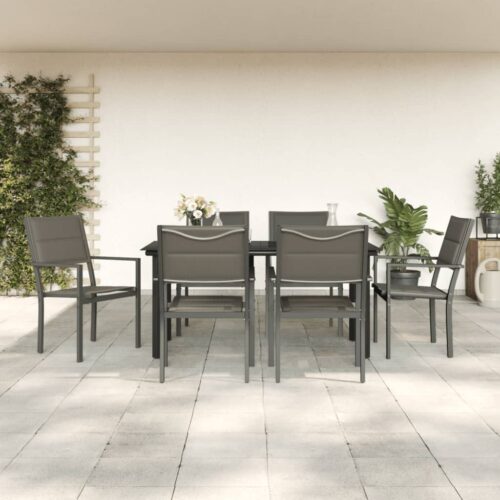 7-Piece Garden Dining Set Black Steel Textilene Outdoor Patio Lounge Furniture - Image 3