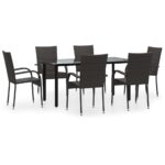 7-Piece Garden Dining Set Brown Poly Rattan Wicker Outdoor Patio Furniture
