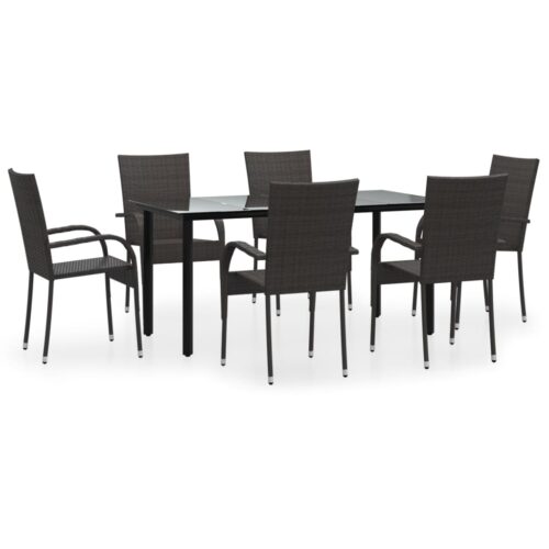 7-Piece Garden Dining Set Brown Poly Rattan Wicker Outdoor Patio Furniture