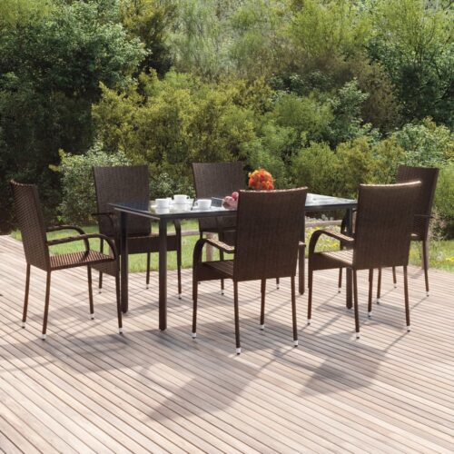 7-Piece Garden Dining Set Brown Poly Rattan Wicker Outdoor Patio Furniture - Image 2