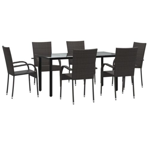 7-Piece Garden Dining Set Brown Poly Rattan Wicker Outdoor Patio Furniture - Image 3