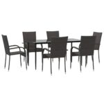 7-Piece Garden Dining Set Brown Poly Rattan Wicker Outdoor Patio Furniture