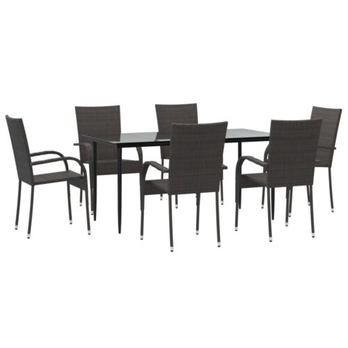 7-Piece Garden Dining Set Brown Poly Rattan Wicker Outdoor Patio Furniture