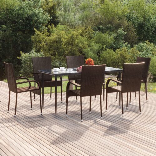 7-Piece Garden Dining Set Brown Poly Rattan Wicker Outdoor Patio Furniture - Image 3