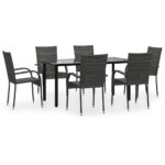 7-Piece Garden Dining Set Grey Poly Rattan Wicker Outdoor Patio Furniture