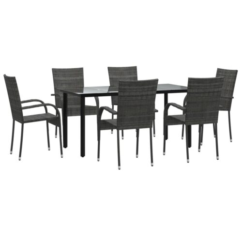 7-Piece Garden Dining Set Grey Poly Rattan Wicker Outdoor Patio Furniture - Image 3