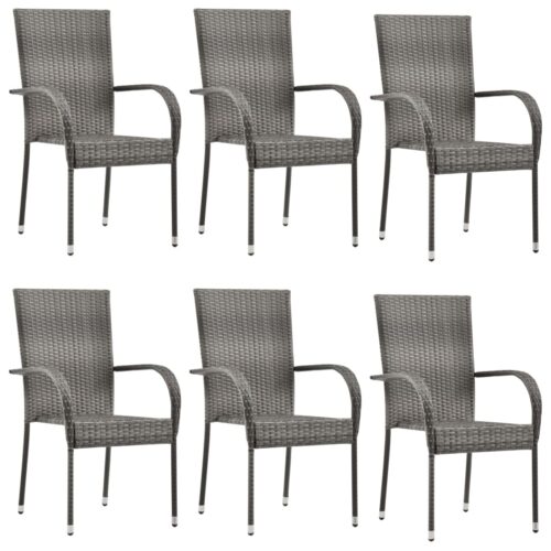 7-Piece Garden Dining Set Grey Poly Rattan Wicker Outdoor Patio Furniture - Image 4