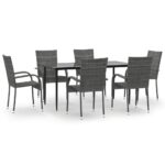 7-Piece Garden Dining Set Grey Poly Rattan Wicker Outdoor Patio Furniture