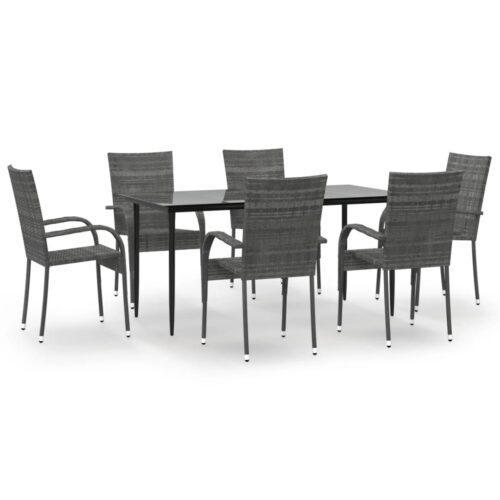 7-Piece Garden Dining Set Grey Poly Rattan Wicker Outdoor Patio Furniture
