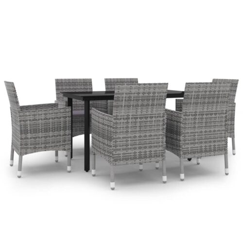 7-Piece Garden Dining Set Poly Rattan Wicker Outdoor Patio Furniture Glass
