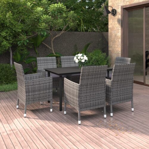 7-Piece Garden Dining Set Poly Rattan Wicker Outdoor Patio Furniture Glass - Image 2