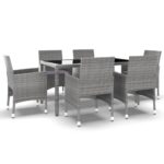7-Piece Garden Dining Set Poly Rattan Wicker Outdoor Patio Furniture Tempered Glass Grey