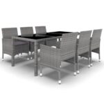 7-Piece Garden Dining Set Poly Rattan Wicker Outdoor Patio Furniture Tempered Glass Grey