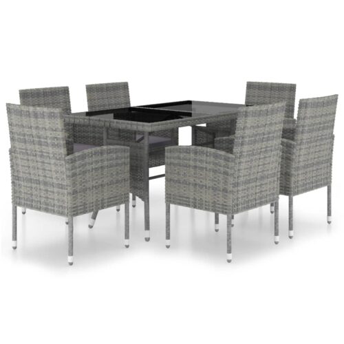 7-Piece Garden Dining Set Poly Rattan Wicker Outdoor Patio Furniture Anthracite & Grey