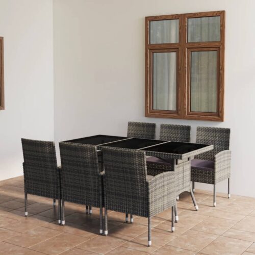 7-Piece Garden Dining Set Poly Rattan Wicker Outdoor Patio Furniture Anthracite & Grey - Image 2