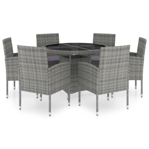 7-Piece Garden Dining Set Poly Rattan Wicker Outdoor Patio Furniture Anthracite & Grey