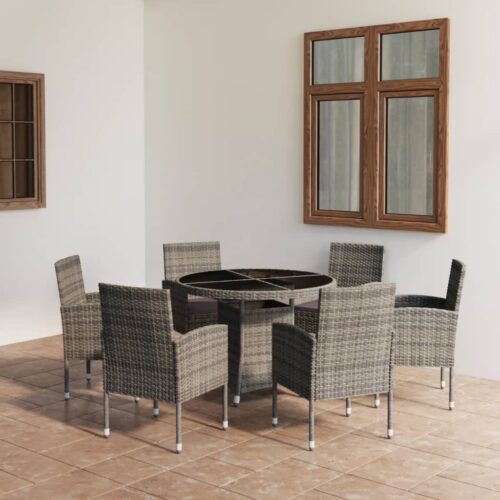 7-Piece Garden Dining Set Poly Rattan Wicker Outdoor Patio Furniture Anthracite & Grey - Image 2