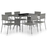 7-Piece Garden Dining Set Poly Rattan Wicker Outdoor Patio Furniture Anthracite & Grey