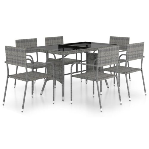 7-Piece Garden Dining Set Poly Rattan Wicker Outdoor Patio Furniture Anthracite & Grey