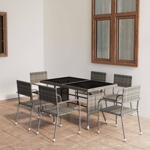 7-Piece Garden Dining Set Poly Rattan Wicker Outdoor Patio Furniture Anthracite & Grey - Image 2