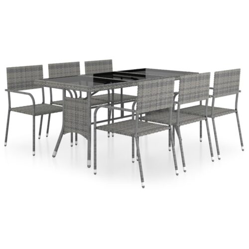 7-Piece Garden Dining Set Poly Rattan Wicker Outdoor Patio Furniture Anthracite & Grey