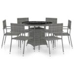 7-Piece Garden Dining Set Poly Rattan Wicker Outdoor Patio Furniture Anthracite & Grey