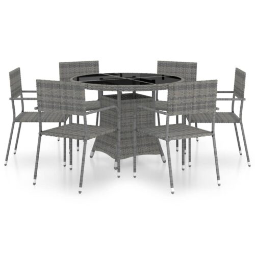 7-Piece Garden Dining Set Poly Rattan Wicker Outdoor Patio Furniture Anthracite & Grey