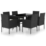 7-Piece Garden Dining Set Poly Rattan Wicker Outdoor Patio Furniture Black