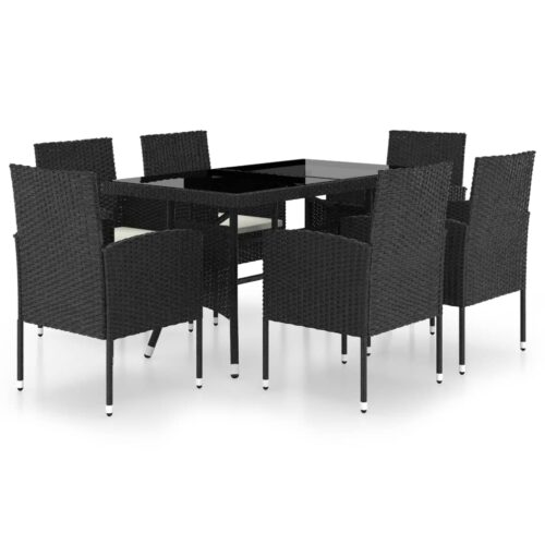 7-Piece Garden Dining Set Poly Rattan Wicker Outdoor Patio Furniture Black