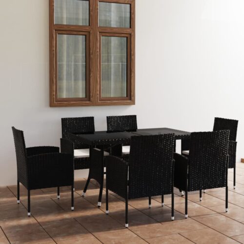 7-Piece Garden Dining Set Poly Rattan Wicker Outdoor Patio Furniture Black - Image 2