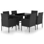 7-Piece Garden Dining Set Poly Rattan Wicker Outdoor Patio Furniture Black