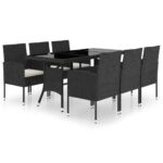 7-Piece Garden Dining Set Poly Rattan Wicker Outdoor Patio Furniture Black