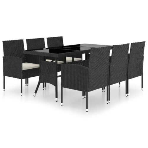 7-Piece Garden Dining Set Poly Rattan Wicker Outdoor Patio Furniture Black