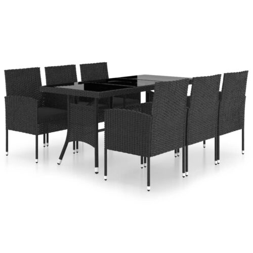 7-Piece Garden Dining Set Poly Rattan Wicker Outdoor Patio Furniture Black